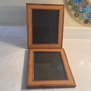 Vintage Rattan  Wicker And Wood Frames Set of 2